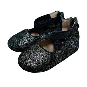 Monkey Feet Black/Silver Glitter Criss Cross Mary Jane Shoes (12-18m)